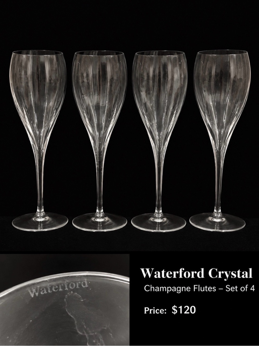 Waterford Crystal Clear Champagne Flutes - Set of 4